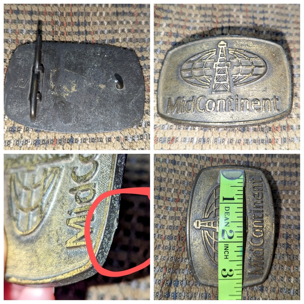 Vintage mid continent oil &gas brass belt buckle